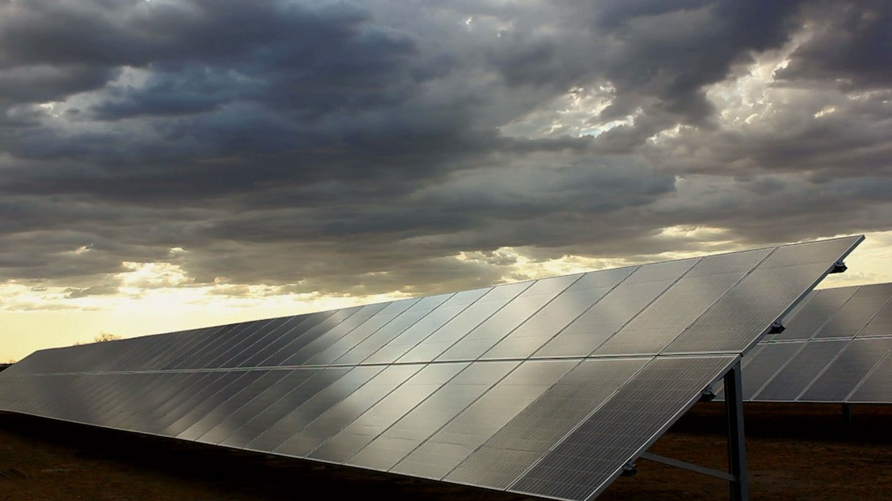 Solar Panels Pallet on Cloudy days (Storm Weather)