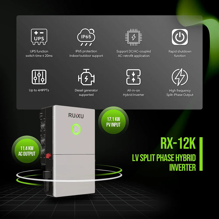 RUiXU 12K Split Phase Hybrid Inverter | 10 Year Warranty | UL1741