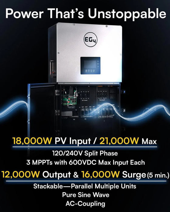 EG4 18KPV Hybrid Inverter All-In-One Solar Inverter | 18,000W PV Input | 12,000W Output | 48V 120/240V Split Phase | EG4-18KPV-12LV