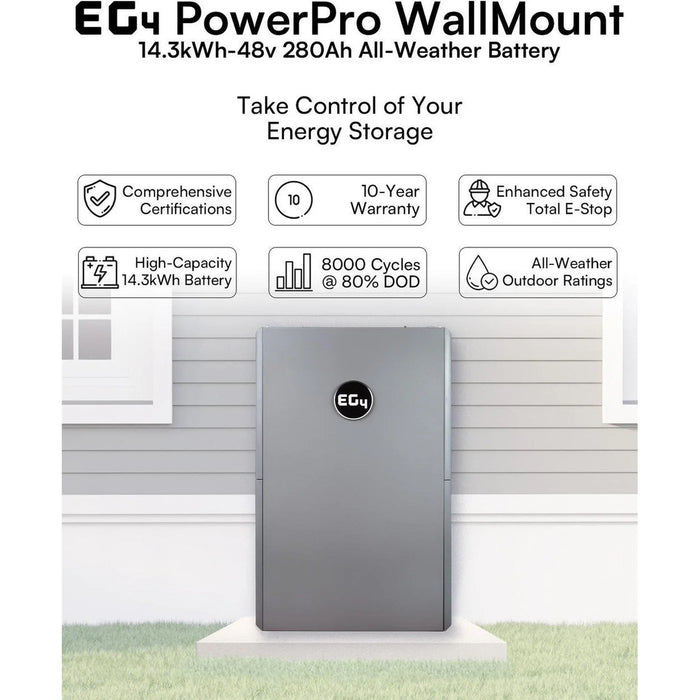 EG4 PowerPro Wall Mount All Weather Lithium Battery | 48V 280Ah | 14.3kWh LiFePO4 | All-Weather Energy Storage | UL1973, UL9540A | 10-Year Warranty