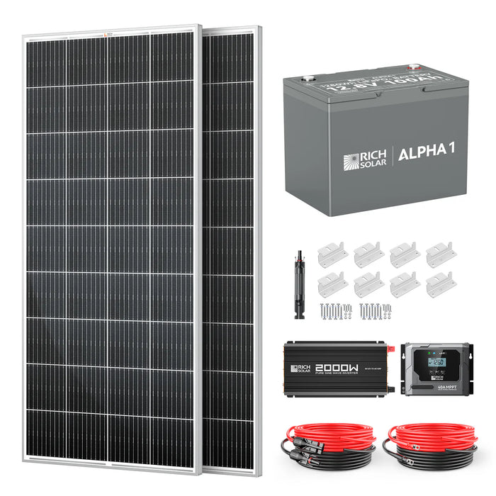 Rich Solar 400 Watt Complete Solar Kit | Includes Solar Panels, Charge Controller, Battery, and More