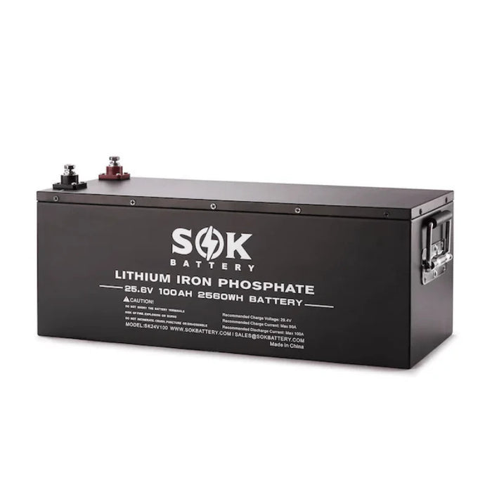 SOK Battery 24V 100Ah LifePO4 - 2.56 kWh Lithium Solar Battery - SK24V100