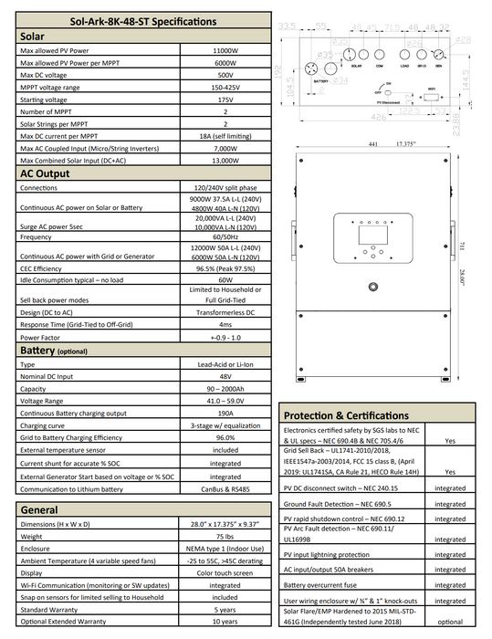 Sol Ark 8k All-In-One Hybrid Solar Inverter | 10 Year Warranty Included