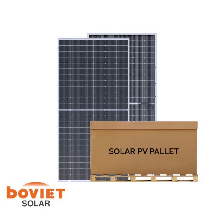 Boviet 13.5kW Pallet of 450W Bifacial Solar Panel (Silver) | Up to 540W with Bifacial Gain BVM6612M-450S-H-HC-BF-DG | Full Pallet (30 solar panels)